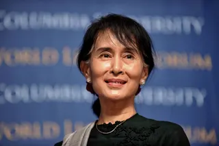 Aung San Suu Kyi, then a Member of Parliament, speaks at the Low Memorial Library at Columbia University in New York on September 22, 2012. Photo: AFP
