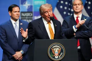 From left, US Secretary of State Marco Rubio, US President Donald Trump and and US Treasury Secretary Scott Bessent. Rubio on Monday said the ICC is waging a war against the US. Photo: Reuters