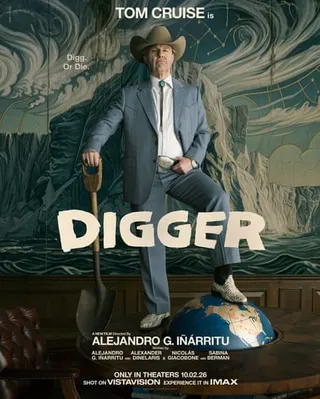 Man with shovel on film poster