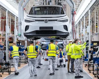 Employees at the Volkswagen car plant in Emden, Germany