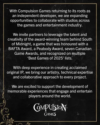 A statement from Compulsion Games about being open to collaborations with other studios.