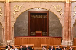 The empty chair of the Hungarian President Tamas Sulyok is seen as the Hungarian Parliament vote on a constitutional amendment at the extraordinary session of parliament at the House of Representatives in Budapest, Hungary on July 13, 2026.