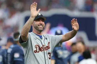 Justin Verlander of the Detroit Tigers plays to the fans before the All-Star Game on Tuesday night in Philadelphia.
