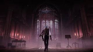 The Duskbloods player character inside a scary building