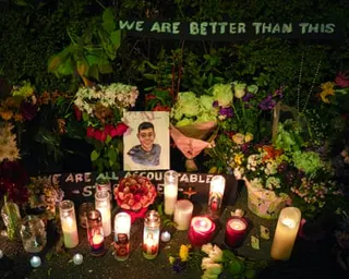 A makeshift memorial for Joan Sebastian Guerrero, who was fatally shot by ICE agents in Biddeford, Maine.