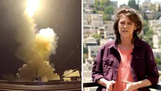 A composite image of a US missile being fired and Barbara Plett Usher