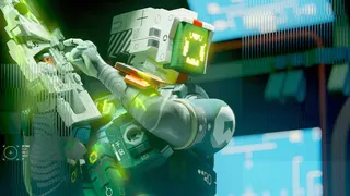 Marathon: Promotional art for Sentinel's UESC-style skin, showing them reloading a weapon over their shoulder.