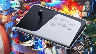 A fight stick appears overtop of art for Marvel.