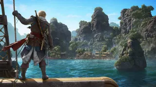 Assassin's Creed Black Flag Resynced - Edward Kenway nearing a small port village