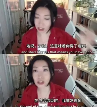 曲婉婷受訪時自爆罹患乳癌。翻攝泡泡快樂製造機微博