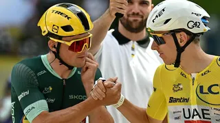 Tadej pogacar and Mads Pedersen on stage 13 of the Tour de France