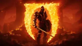 A knight, clad in armor, standing in front of an Oblivion gate.