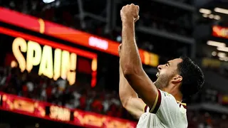 Spain's Mikel Merino celebrates after scoring against Portugal in the last 16
