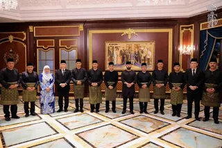 The Regent of Johor, Tunku Ismail Sultan Ibrahim with the new Johor executive council (exco) members. -- PIC FROM HRH CROWN PRINCE OF JOHOR’S FB