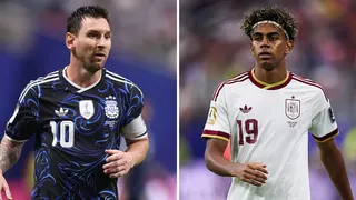 Lionel Messi (left) and Lamine Yamal (right)