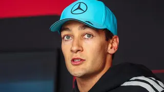 George Russell speaking to the media after qualifying for the Belgian Grand Prix