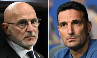 A split picture of Spain boss Luis de la Fuente and Argentina manager Lionel Scaloni