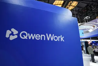 The Qwen logo is seen at WAIC in Shanghai on July 17. Photo: AFP