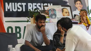 Abhijeet Dipke, founder of the youth-led satirical political movement Cockroach Janta Party (CJP), sits on hunger strike as supporters of CJP protest in New Delhi, India, 19 July 2026.