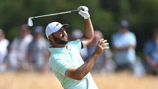 Scottie Scheffler reacts after a shot on the 16th hole at Royal Birkdale.