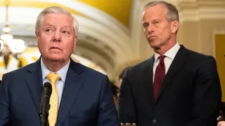 Senator Lindsey Graham speaks at a press conference with other members of Senate Republican leadership at the U.S. Capitol in Washington on February 11, 2025.