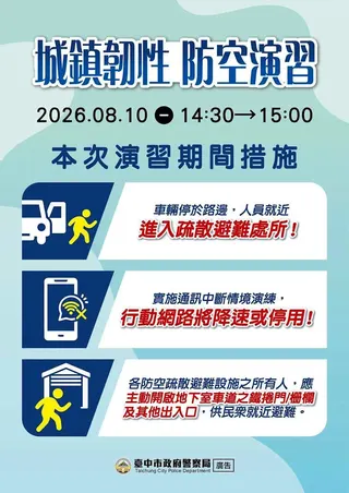 今年中、北部城鎮韌性演習將進行手機網路受阻演練。(圖/台中市警局)