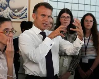 Emmanuel Macron visits a children's health centre in Paris
