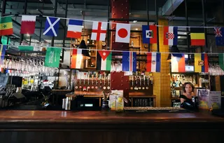 A pub in London features bunting for the Fifa World Cup in July. Photo: EPA
