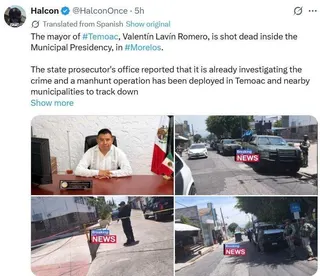 墨西哥中部城鎮特莫阿克（Temoac）市長拉文1月曾逃過武裝暗殺，但22日仍遭闖...