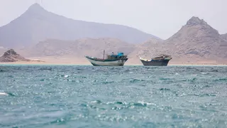 Boats float near the coast of Bab el-Mandeb, Yemen April 2, 2026.