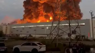 Reuters Smoke rises from a Wildberries warehouse on fire after an attack in Nevinnomyssk, Russia, July 22, 2026