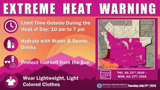 極端高溫警告即日起持續至27日，氣象單位呼籲民眾減少在上午10時至晚7時外出，並...