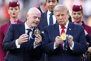 Fifa president Gianni Infantino (left) and US President Donald Trump (right) attend the medal ceremony after the 2026 Fifa World Cup final in East Rutherford, New Jersey, on July 19, 2026. Infantino has faced a complaint over alleged breaches of Olympic rules on political neutrality following his ties with Trump. — Getty Images via AFP