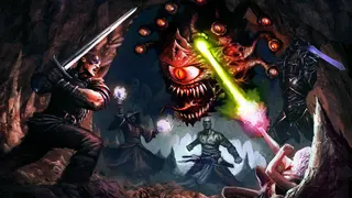 BG2 EE art showing a party fighting a beholder