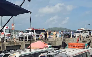 Ambulances line up on a pier to help victims of a boating accident after a tourist vessel capsized off Phu Quoc Island in southern Vietnam’s An Giang Province July 11, 2026. Rescuers are searching for 23 missing people after a Vietnamese ship carrying 62 crew members sank in the South China Sea, Chinese state media reported this morning. — AFP pic