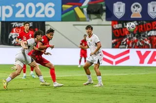 Lions forward Ilhan Fandi heading in Singapore’s first goal against Timor-Leste.