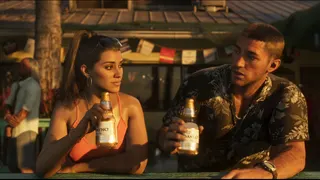 Screenshot from Grand Theft Auto 6 trailer 2, with two characters drinking.