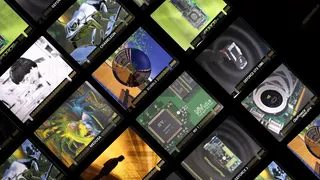 Nvidia's GeForce Trading cards on a black background