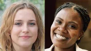 Side-by-side portraits of two realistic-looking women.