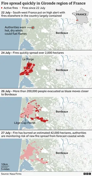 How the fire spread in the Gironde region in graphics and maps