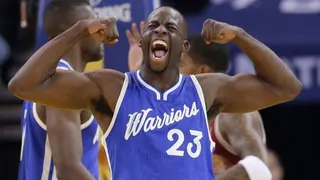 Golden State Warriors' Draymond Green (23) celebrates after scoring against the Cleveland Cavaliers in December.