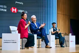 From left: Media personality and panel moderator Charmaine Yee, actor Tay Ping Hui and fitness instructor Vicsland Poh at The Business Times Longevity Forum.