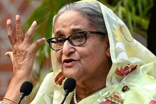 Sheikh Hasina speaks to the media a day after she wins the 12th parliamentary elections in Dhaka on January 8, 2024. Photo: AFP