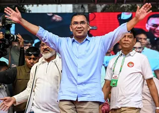 Tarique Rahman arrives to address an election rally ahead of the country’s general election in Dhaka on February 8. Photo: AFP