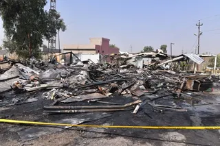 CORRECTION / This picture shows a general view of damaged structures at the site of a strike in Bartalla in the northern Iraqi Nineveh province on July 29, 2026.