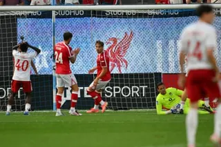 Joshua Abe reacts after failing to score at Yankee Stadium.