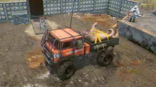 A truck delivering a giant, severed hand in Prospice: Anomalous Logistics.
