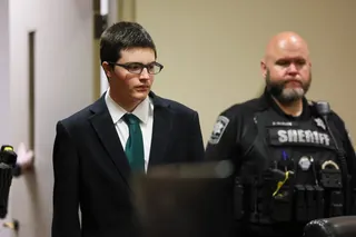 Colt Gray is led in by deputies for his sentencing in Winder, Georgia, on Monday. Photo: AP