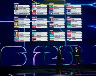 Samantha Johnson and former England football captain Rio Ferdinand at the 2026 draw