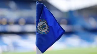 A corner flag with the Chelsea crest on